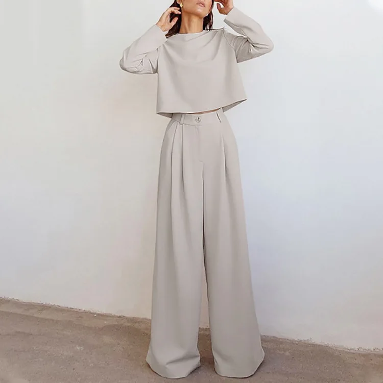 2024 Spring And Autumn Pants Suit Temperament Commuting Brown Fashion Long Sleeve Solid Color Cotton Two-piece Set