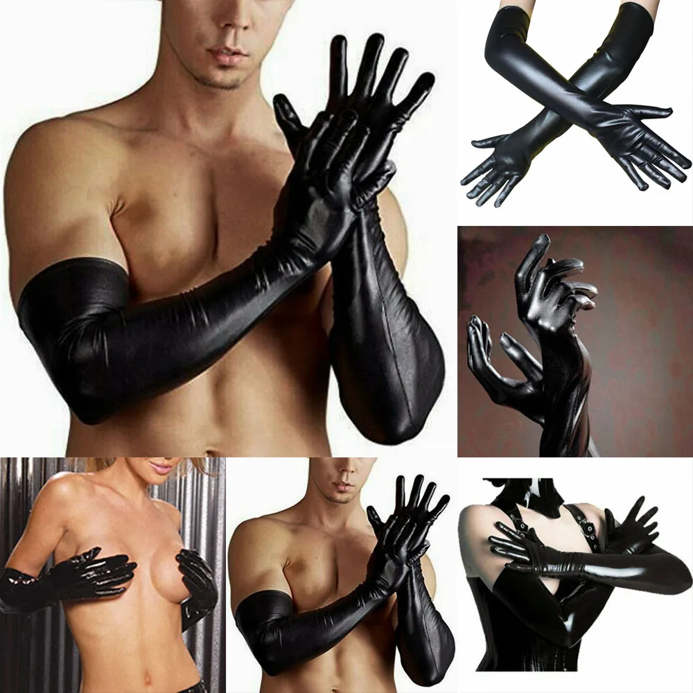 Men Sexy Long Gloves Faux Leather Wet Look Latex Party Opera Club Costumes Hip-Pop Cosplay Costumes Nightclub Style