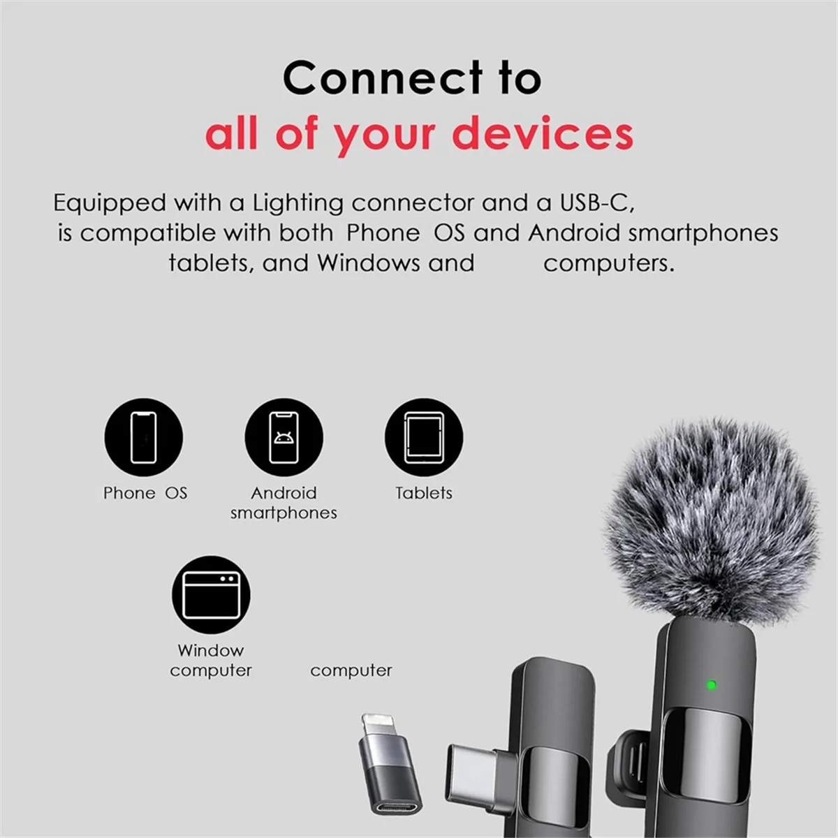 ABRI_3 in 1 Wireless Lavalier Microphones for IPhone, Android, Camera, USB-C Microphone, Mini Microphone with Noise Reduction