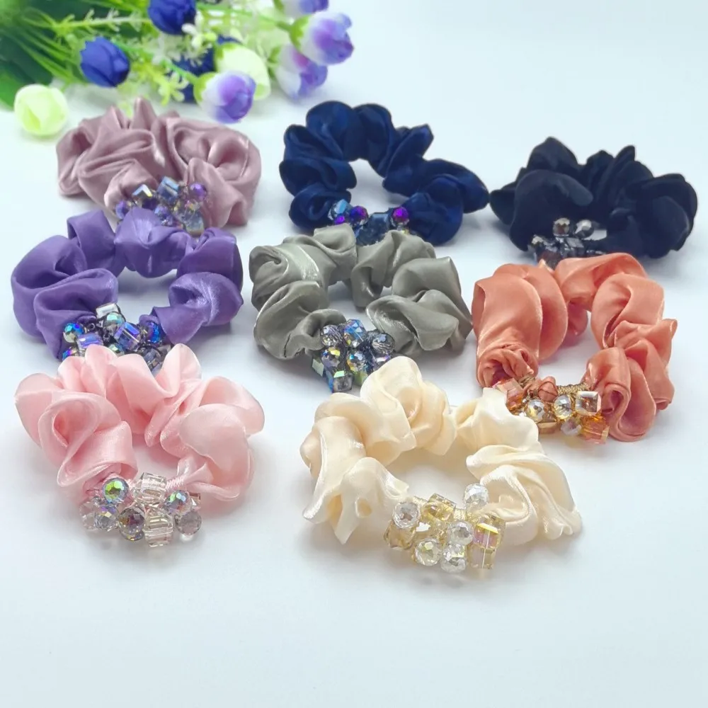 

High-quality Elegant Hair Ties with Crystal and Satin Perfectly Holds Up Your Hair in A Ponytail or Bun Ideal for Any Occasion