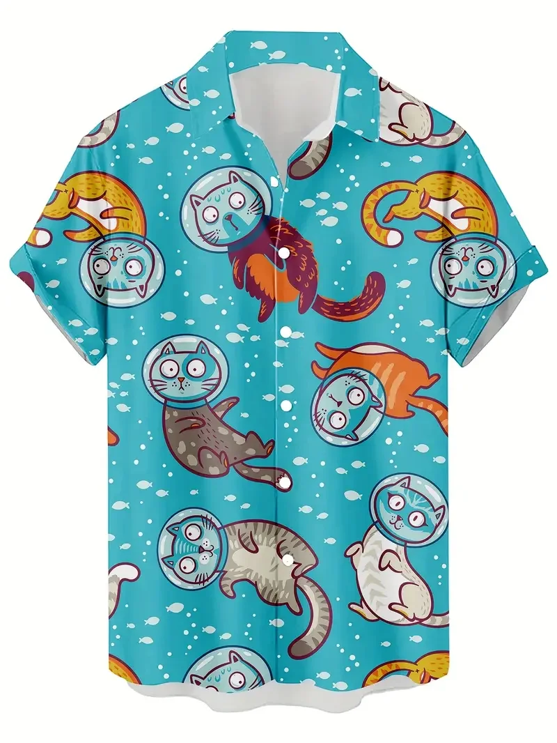 Camisas Unisex a la moda para hombre, ropa informal con estampado de gato bonito para uso diario, camisa de manga corta con estampado 3D, camisas hawaianas para hombre, Top Harajuku 2025