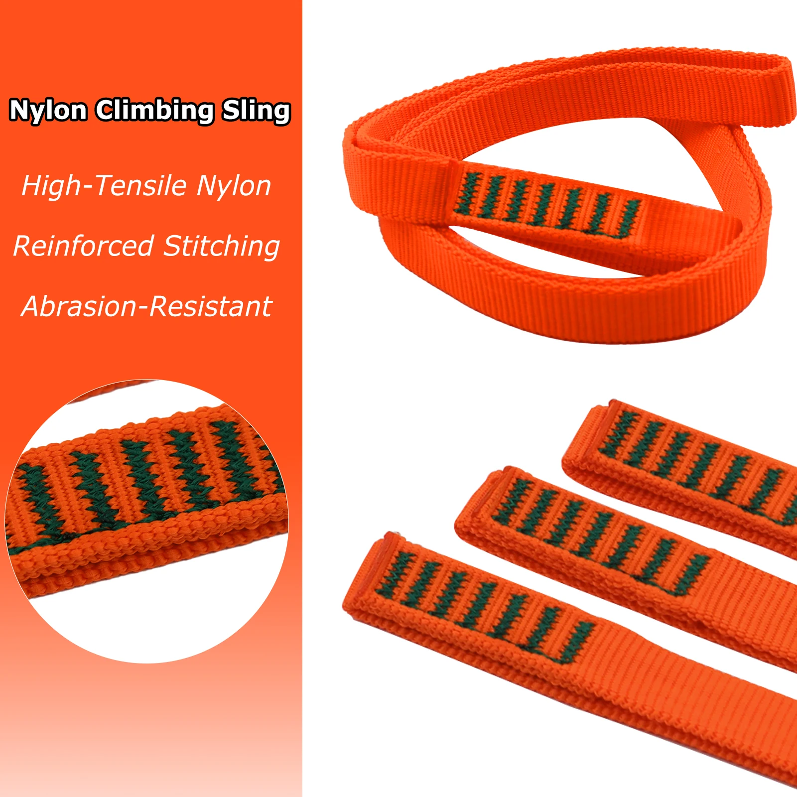 9 km orangefarbener Klettergurt – 16 mm Nylongewebe (12"/24"/48"), 22 kN Stärke für Klettern, Bergsteigen und Anker