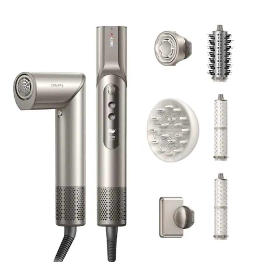

Hair styler and dryer for home use, ceramic-coated, black, intelligent nozzle recognition and 110, 000RPM motor for fast drying