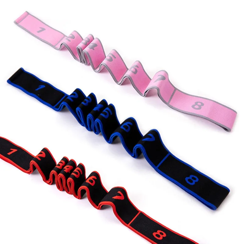 Yoga Pull Strap Belt Polyester Elastic Latin Dance Stretching Band 8 Loops Yoga Pilates GYM Fitness Exercise Resistance Bands