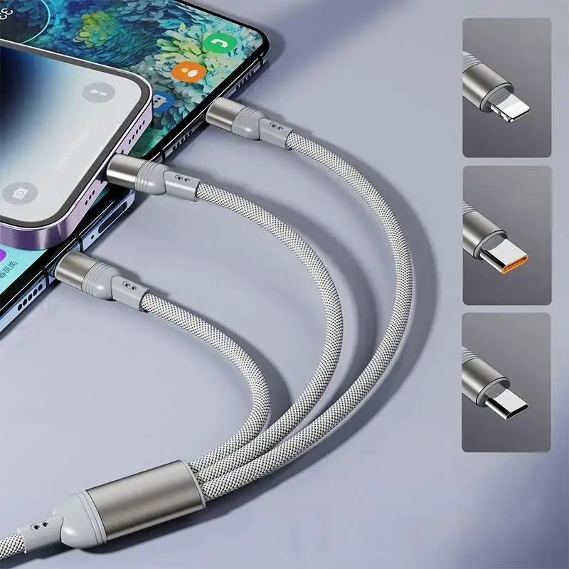 

3 in 2 Multi Usb Port Charing Cable Multiple Usb Weave Cables 100W Type C Line USB-C Charger Cable Wire for Iphone 17 16 Huawei