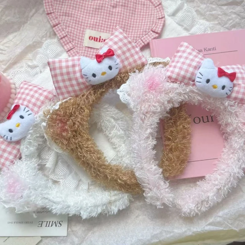 عصابة رأس نسائية لطيفة على شكل قطة من القطيفة، عصابة رأس على شكل فيونكة لغسل الوجه، مكياج وشريط شعر جميل مضغوط