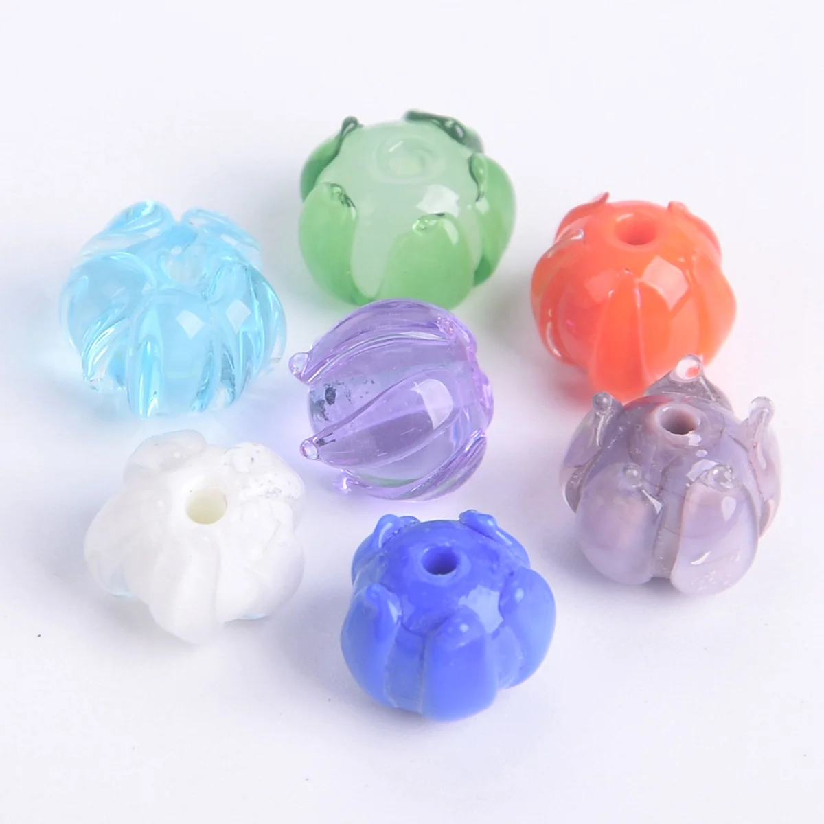 5pcs 12mm Round Flower Bud Shape Handmade Lampwork Glass Loose Beads For DIY Crafts Jewelry Making Findings