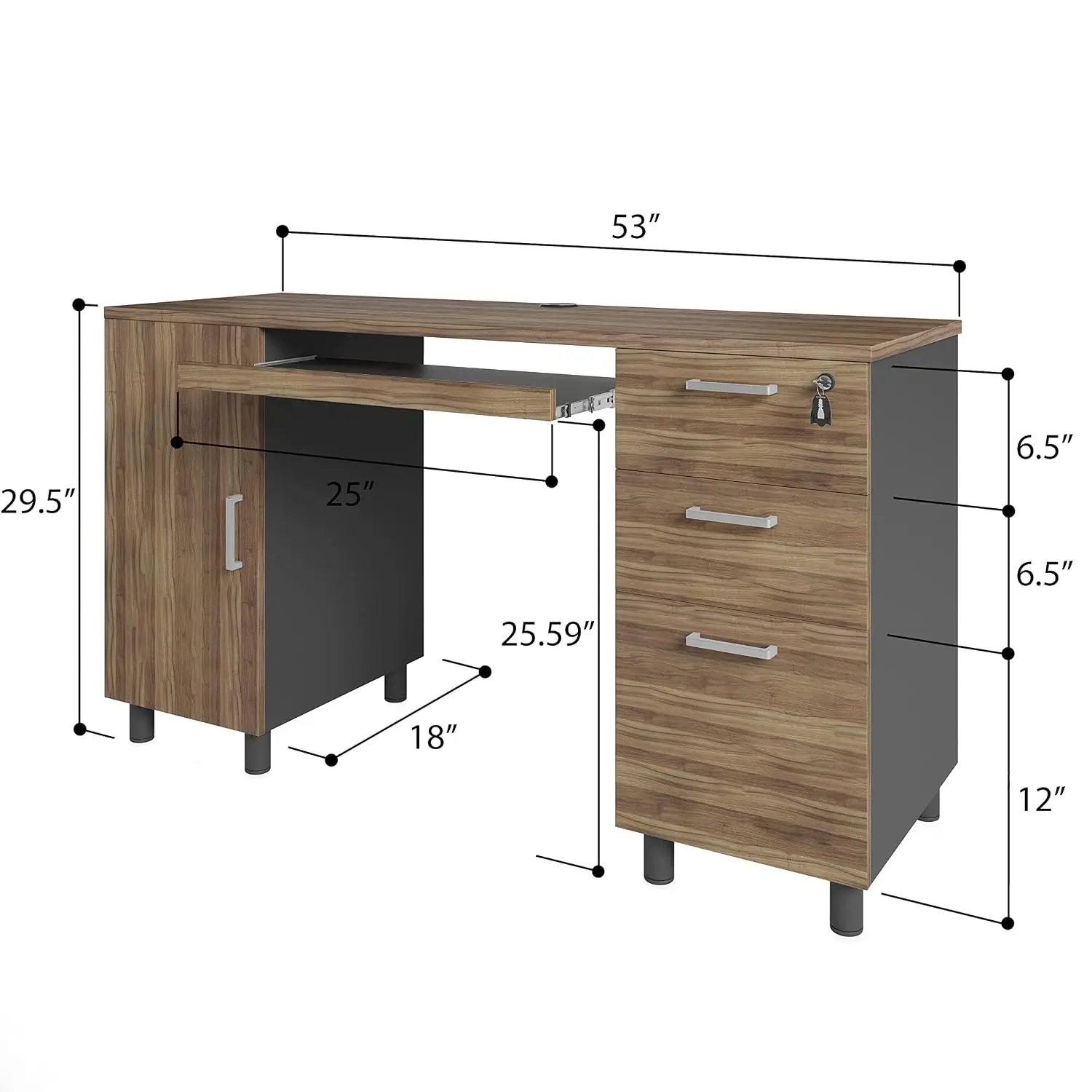 53 Inch Computer Desk with Lockable Drawers, Storage Cabinet, Keyboard Tray & Cable Management, Study Desk  Customized