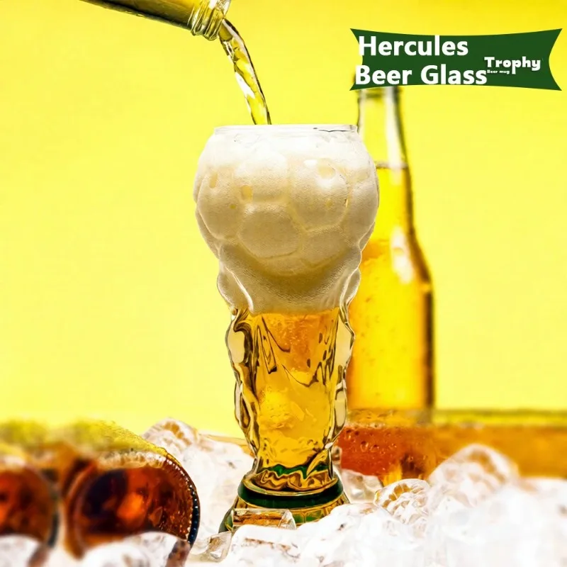 Soccer Trophy Beer Glass Cup Creative Sports Themed Thickened Glass Mug Fan Party Bar Home Drink Gift