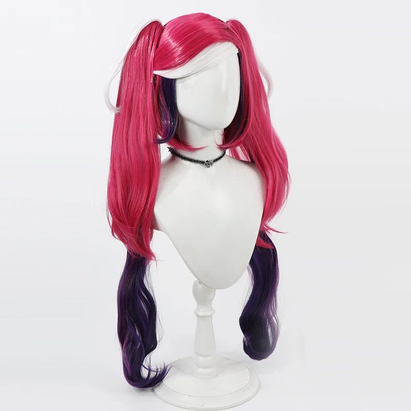 Velvette Cosplay Wig Purple Red White Mixed Double Ponytail Heat Resistant Synthetic Hair Halloween Party Role Play + Wig Cap