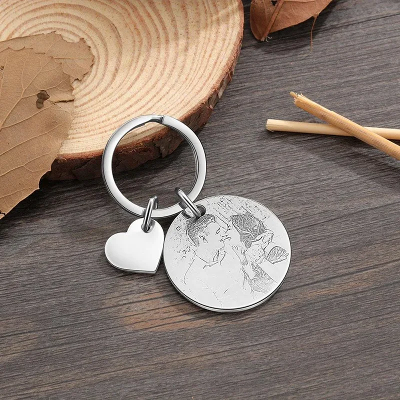 Personalized Stainless Steel Photo Keyrings Custom Engrave Date Calendar Keychains for Lover Husband Anniversary Gift 2023