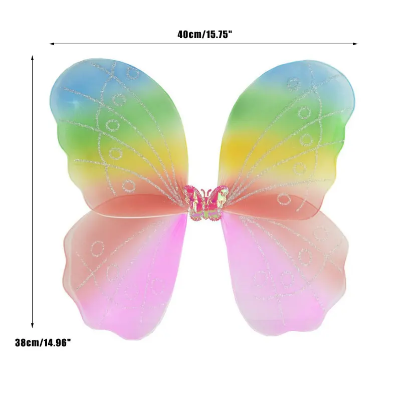 Girls Fairy Butterfly Wing Rainbow Children Birthday Party Fancy Dress Up