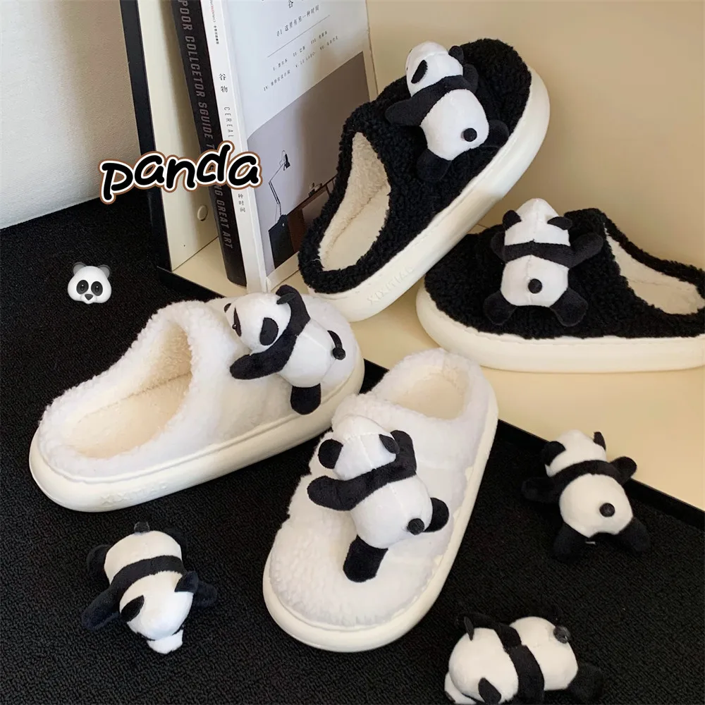 Winter Warm Lamb Plush indoor plush slippers parent-child style slippers cute Dumb Cute Lying panda thermal slippers for women