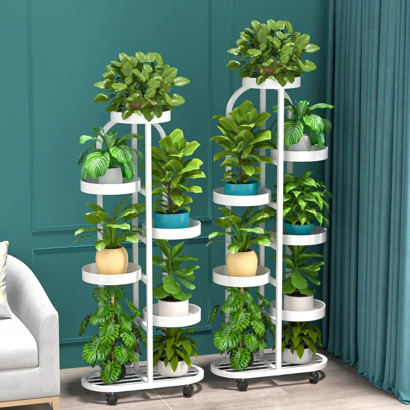 Flower rack living room floor-to-ceiling balcony rack multi-layer mobile flower pot rack indoor wrought iron plant flower rack
