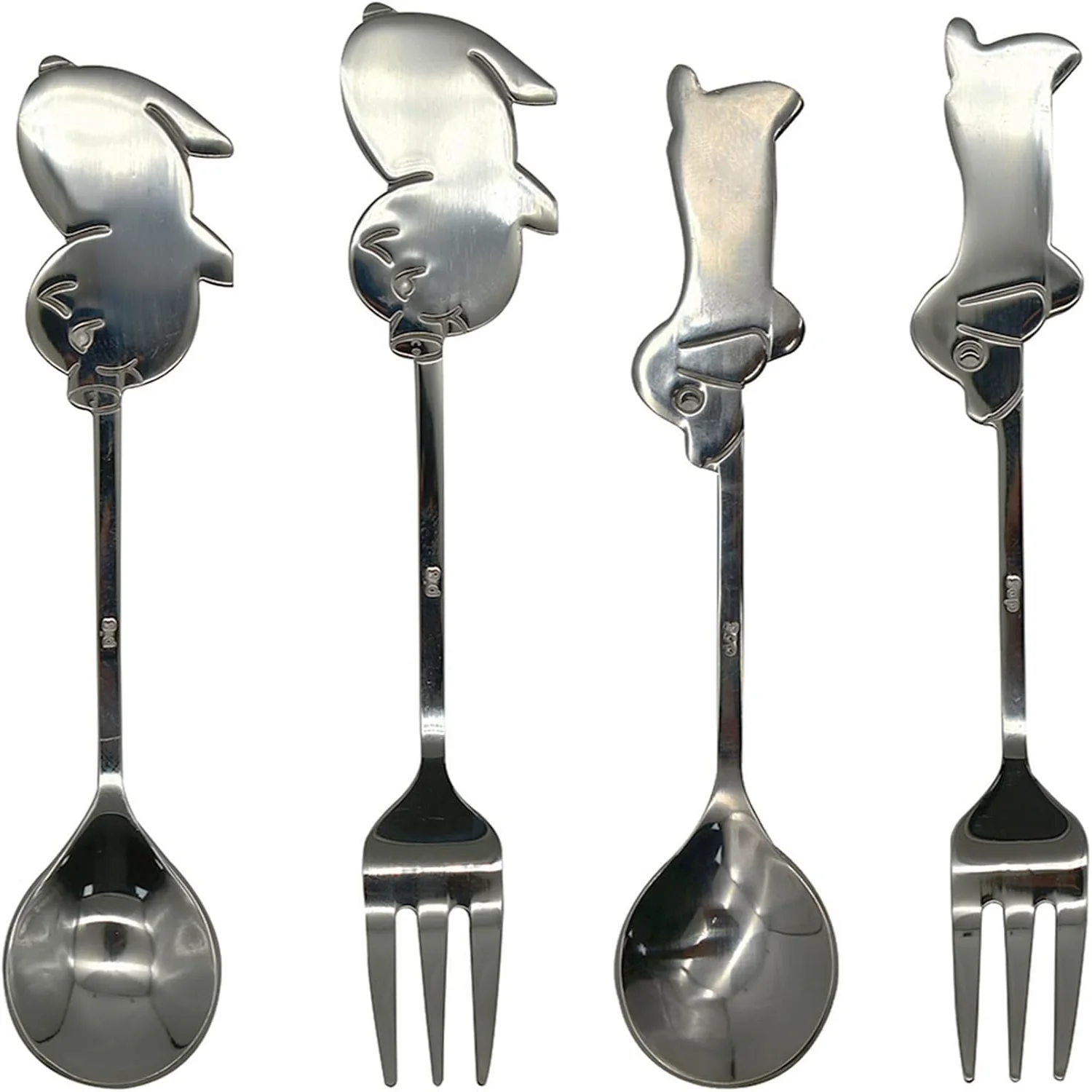 4PCS Pig Dog Spoon and Fork 4.7inch 18/10（304） Stainless Steel Pet Coffee Spork Kitchen Tableware for Dessert Drink Mixing M