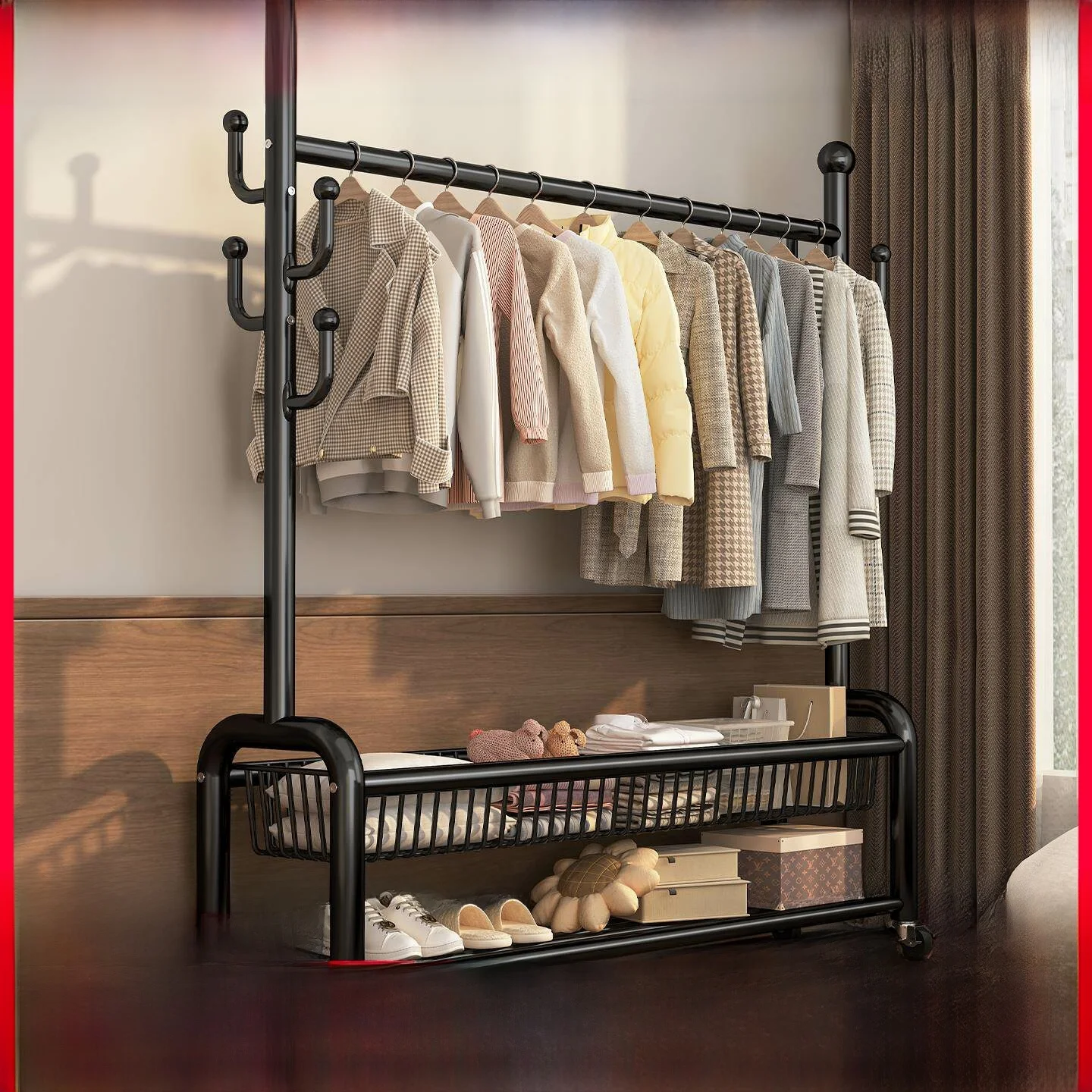 bedroom-floor-standing-clothes-drying-rack-simple-mobile-indoor-hanging-clothes-rack-thicker-storage-organizer-small-size