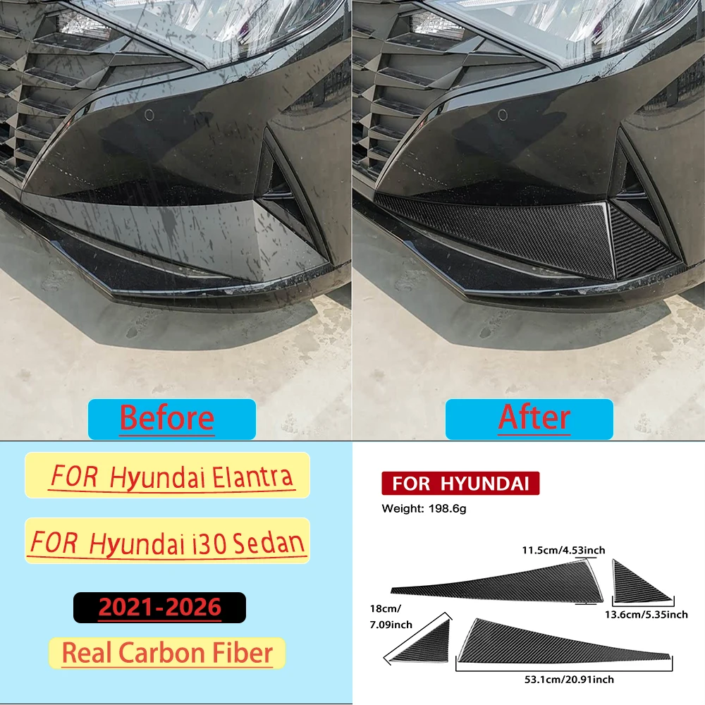 Накладка на передний бампер из настоящего мягкого карбона для Hyundai Elantra/i30 Sedan 2021-2026, настраиваемая, автомобильная наклейка, аксессуары для интерьера