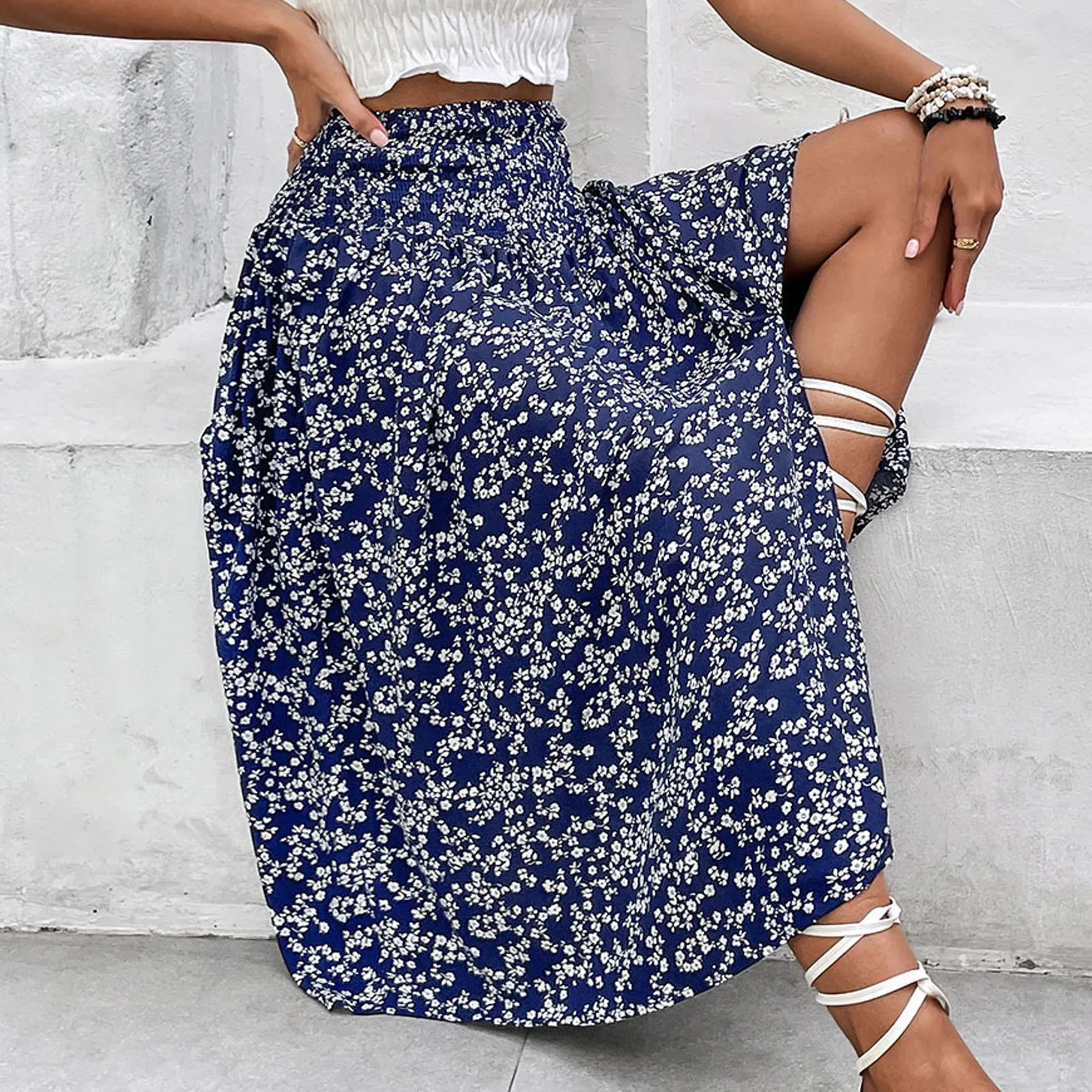 

Summer Dress 2025 Women'S Casual And Fashionable High Waisted Skirt With Split Floral Print Skirt Long Skirt Vestido Mujer