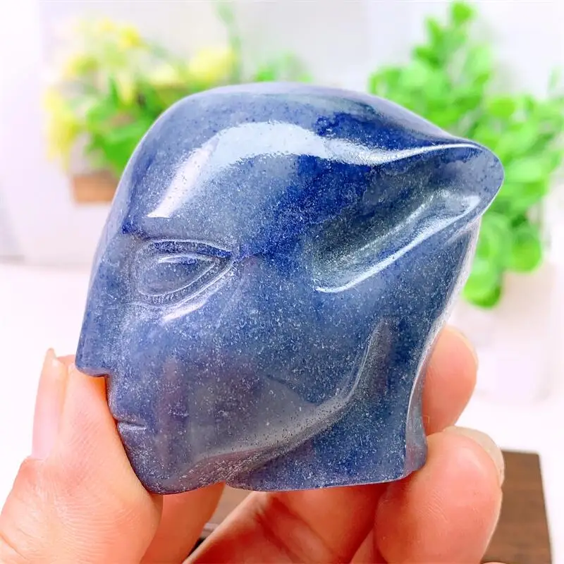 5.6CM Natural Blue Aventurine Alien Skull Carving Polished Powerful Statue For Home Decoration Holiday Gift 1pcs