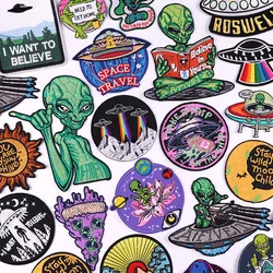 Space UFO Patch Alien Embroidery Patch Iron On Patches For Clothing thermoadhesive Patches On Clothes Ailen UFO Ironing Stickers