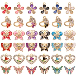 Colorful Butterfly Flower Rose Enamel Crystal Alloy Pendant for Women's Earrings Necklace DIY Jewelry Making Charm Ornaments