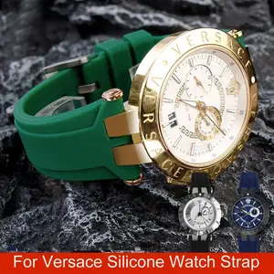 High Quality Double Notch Rubberstrap 24mm For Double Notch Watch Strap For Versace V racechrono Silicone Strap Gtm Accessories Watchbands AliExpress