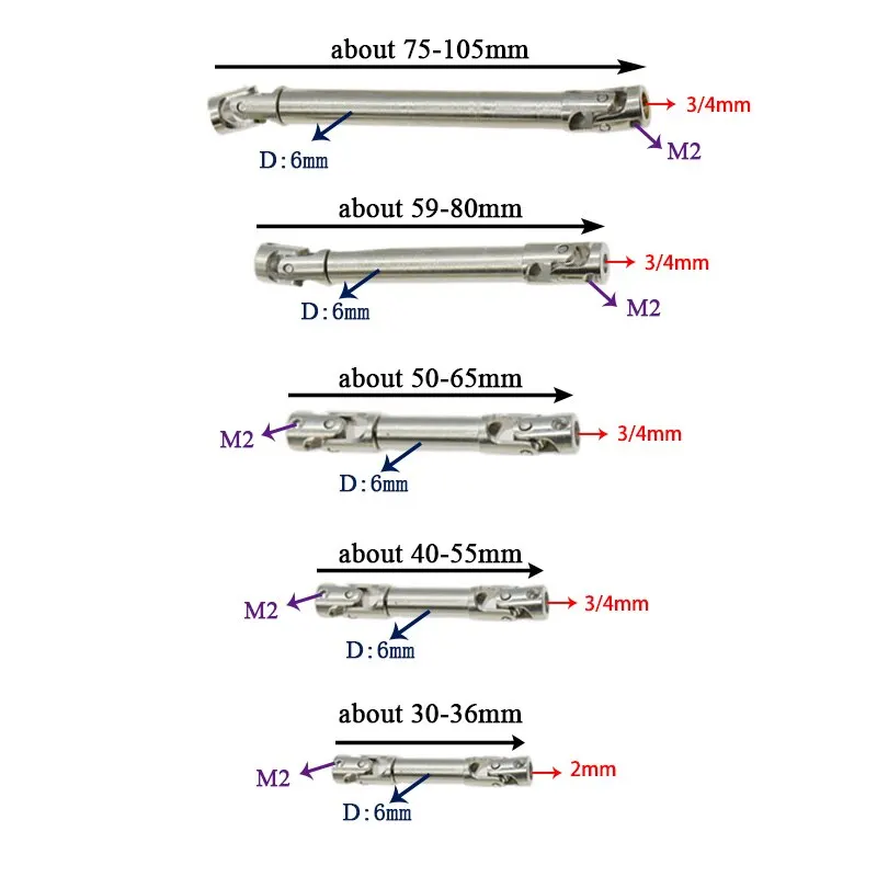 1Pcs RC Car Drive Shaft Suitable for SCX10 AXIAL 1/10 1/12 1/16 High Hardness Telescopic Universal Drive Shaft Parts Accessories