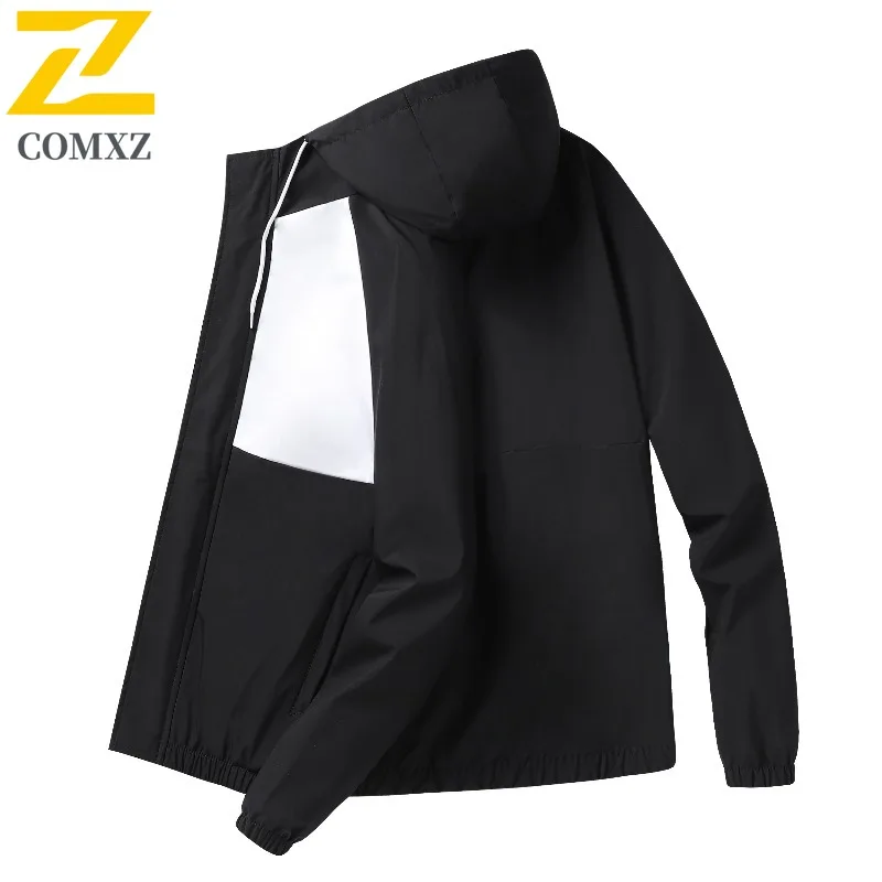 

COMXZ куртка с капюшоном мужская спортивная повседневная свободная весенне-осенняя стильная цветная куртка для бега на открытом воздухе модное пальто ветровка мужская одежда
