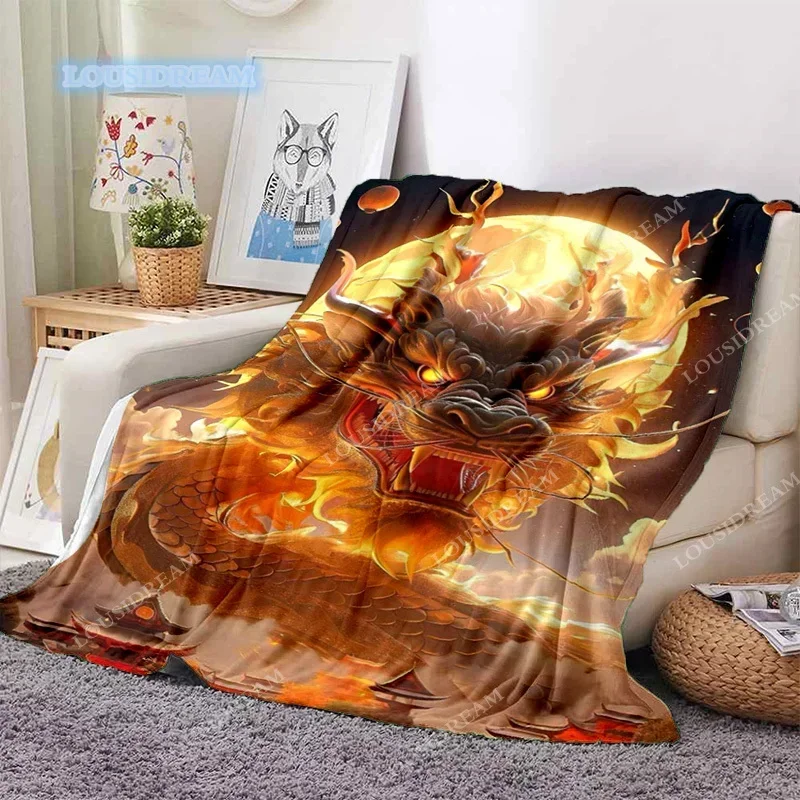 Divine Beast Dragon Throw Blanket Soft Flannel Thin Blankets for Bed SofaCover Bedspread Home Deco picnic blanket for beds