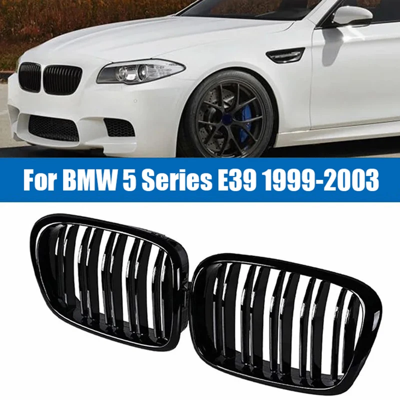 Passend für BMW E39 5er Serie 525 528 Glänzend Schwarzer Doppellinien-Kühlergrill Auto Frontstoßstange Nierenförmiger Grill 99-03 Autoteile