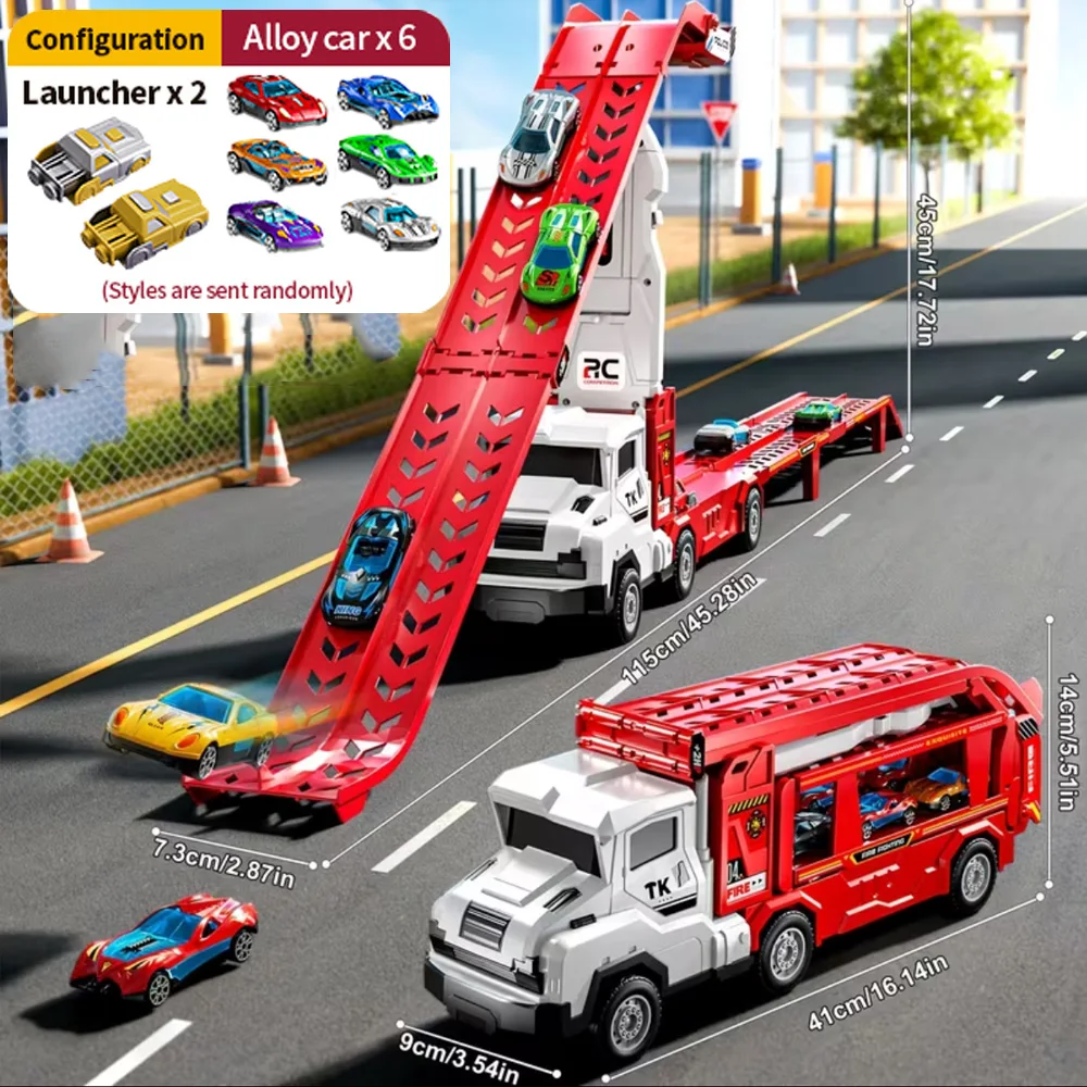 Foldable 2-in-1 Dual-Track Racing Set - 6 Alloy Cars 2 Launchers (Random Colors) Gift for 3-8 Kids