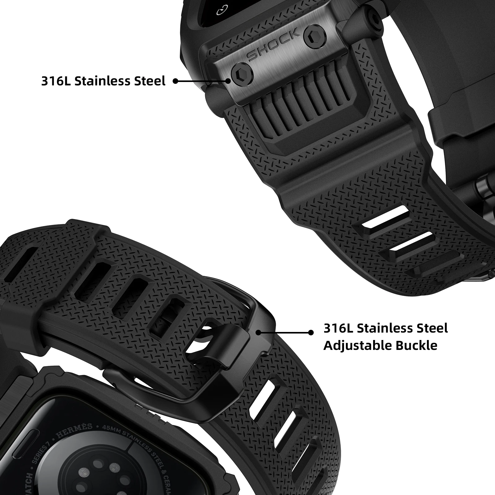 Armor Case + Strap for Apple Watch Band 45mm 44mm 42mm Silicone Bracelet Rugged Protective Case Bumper for iWatch SE 8/7/6/5/4/3