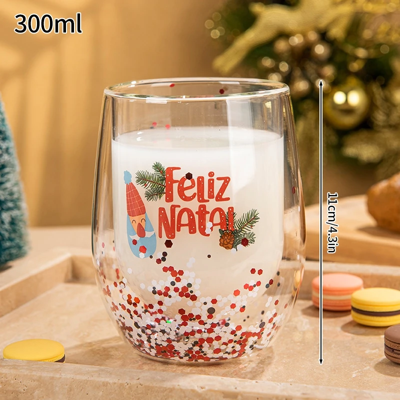 

Christmas Glass Cups Decorative Water Bottle Cold Coffee Mugs Kitchen Aesthetic Cup Desk Accessorie Christmas Drinkware