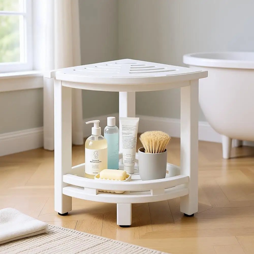 

Белый водонепроницаемый стул для душа с полкой для хранения для ванной комнаты