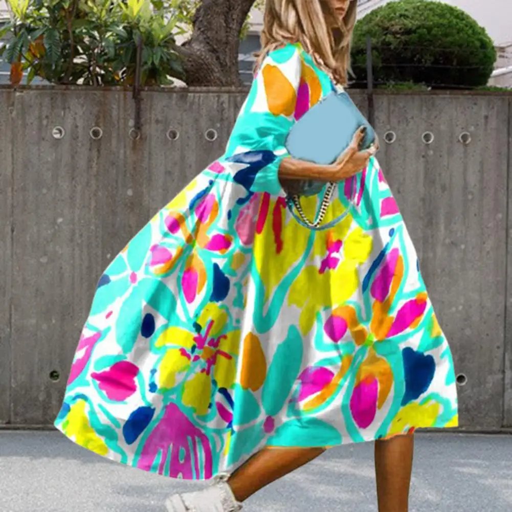 Стильное длинное платье с широким подолом, удобное крутое повседневное пляжное платье Бохо с коротким рукавом, яркие цвета