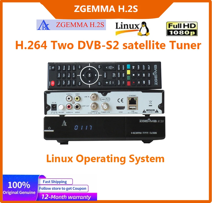 Hot sale!! ZGEMMA H.2S Satellite Receiver Linux Enigma2 Receptor Two DVB-S2 Tuner H.264 1080P HD Smart Digital Satellite Decoder