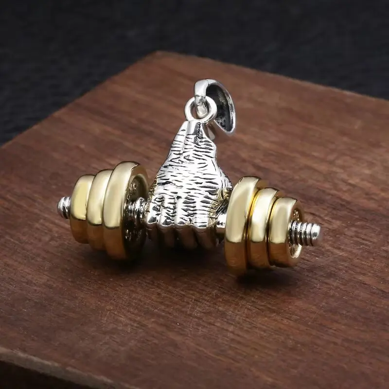 Fashionable Fitness Master Hand-Held Dumbbell Pendant Necklace Men\'s Gym Bodybuilding Sports and Leisure Jewelry