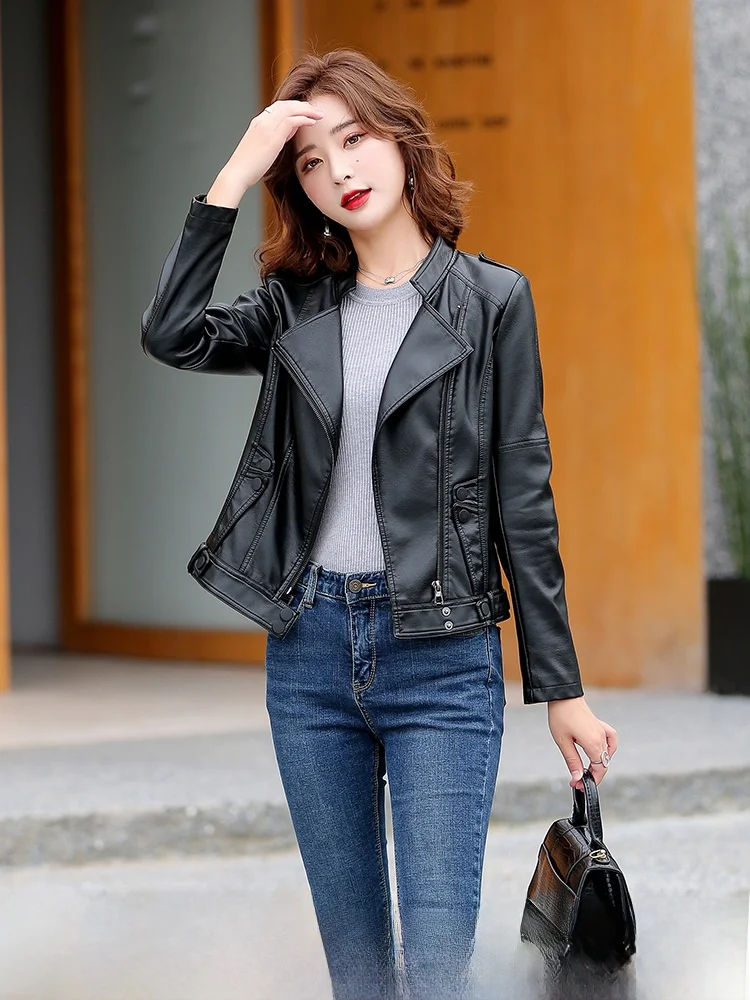 

Ning Genuine Leather Jacket Women's Slim Fit Short Coat 2025 Spring Autumn Korean High Waist Slimming Sheepskin Stand C...