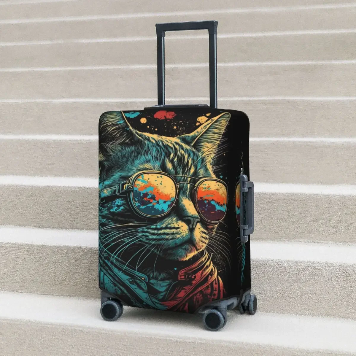 Cat With Sunglasses Suitcase Cover cool animal Holiday Travel Elastic Luggage Case Protector