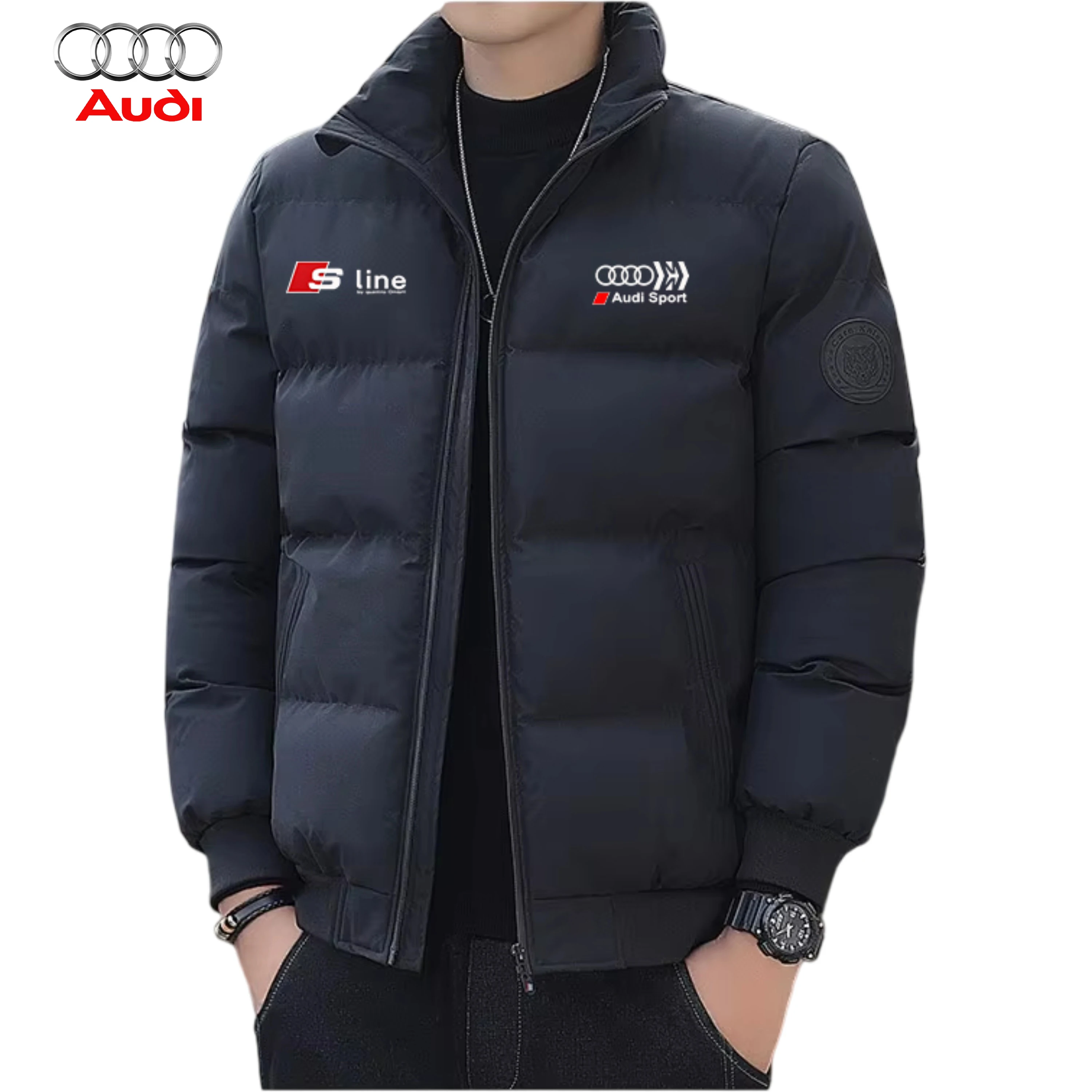 Audi 2026 Men's Cotton Jacket with High Collar Thick Windproof And Cold-Resistant Short Casual Winter Coat