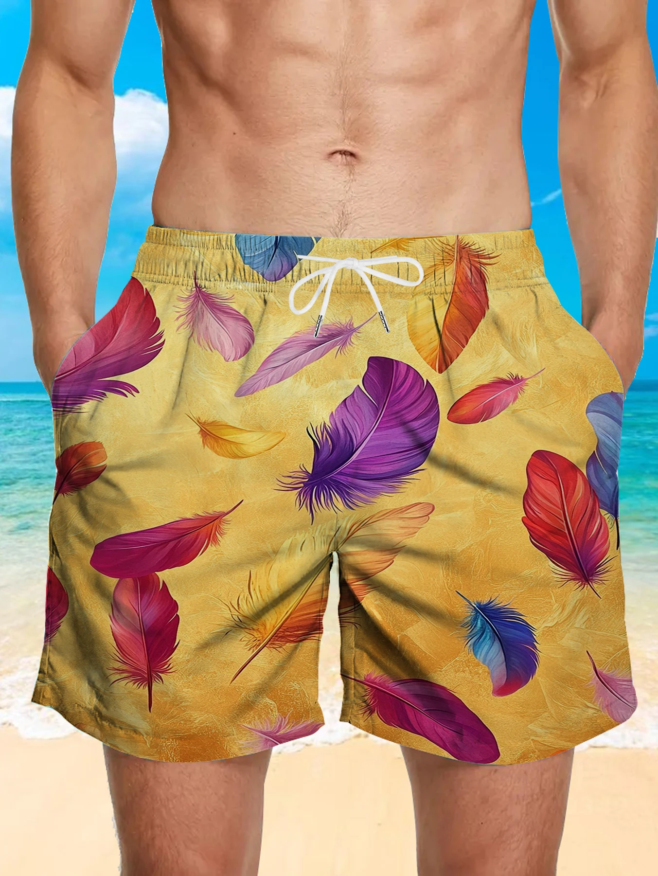 

Polyester Fiber All-Over Print Straight-Leg Pants - Breathable & Versatile for Summer