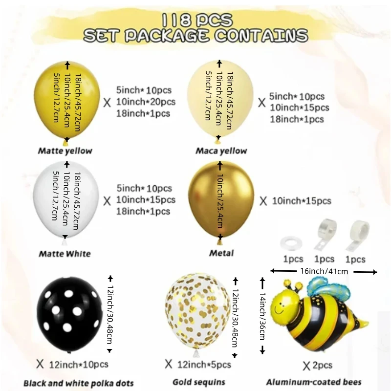 118 قطعة بالونات النحل قوس عدة الخردل الأصفر الأبيض النحل بالونات للنحل استحمام الطفل زينة الحفلات حفلة عيد ميلاد لوازم #2