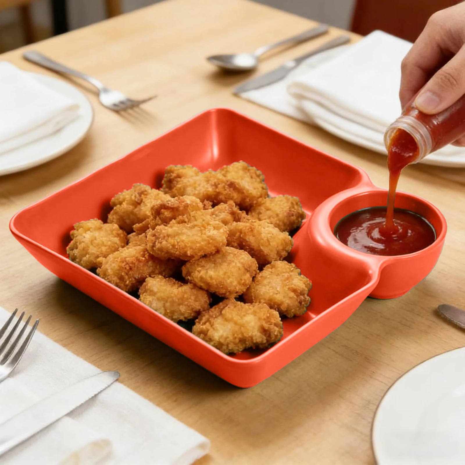 4Pcs Chips and Dip Plates Reusable Dumpling Plate with Dipping Saucer for Appetizer Sushi Taco Salsa Charcuterie