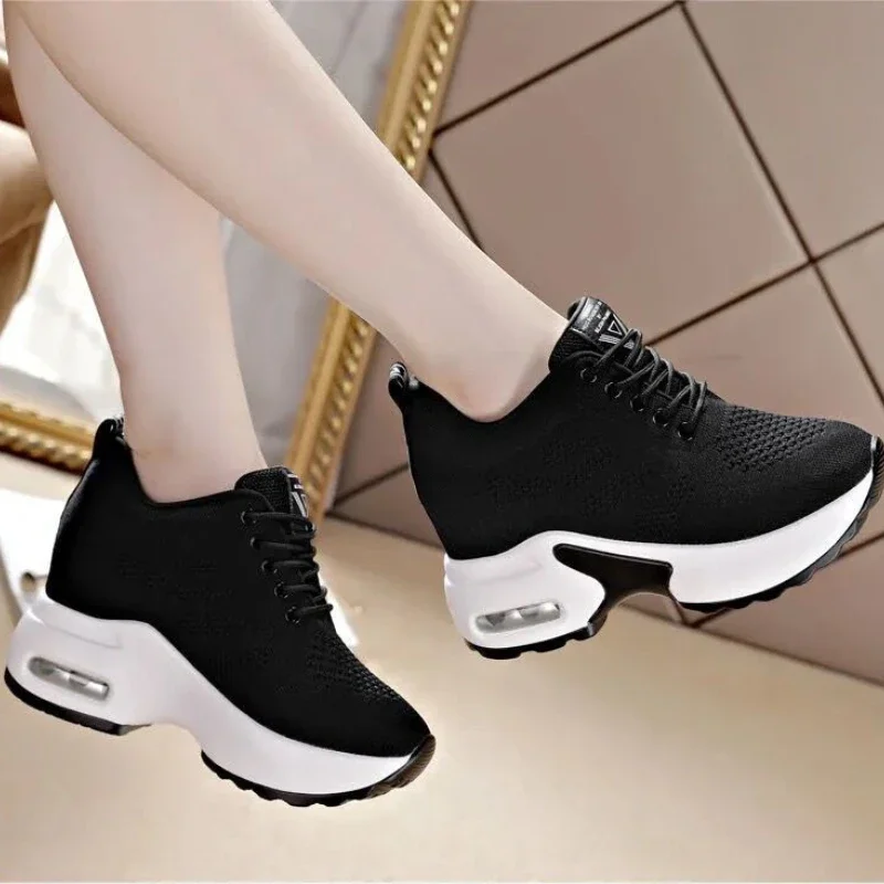 Sepatu sneaker wanita, sepatu wanita divulkanisir, sneaker rajut, hak Platform, Wedges, penambah tinggi, sepatu wanita rajut, 2024