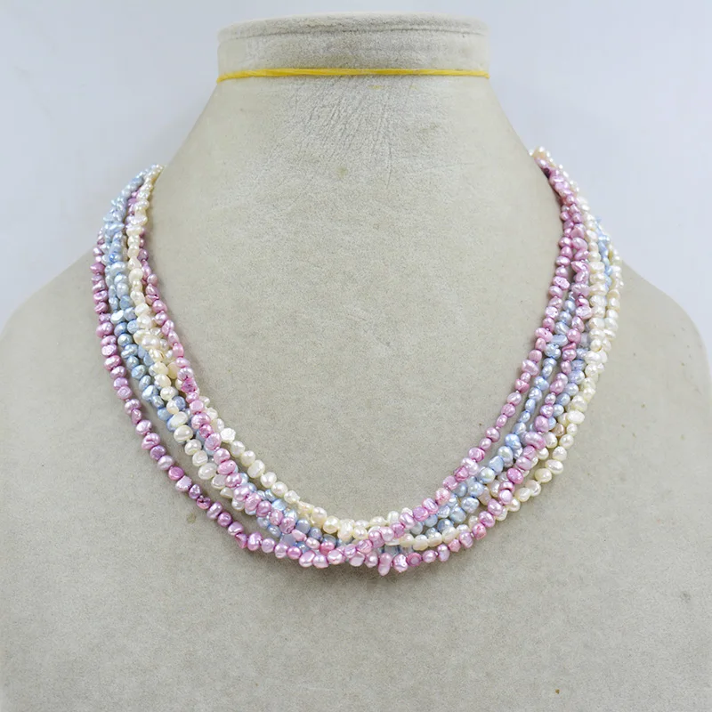 3MM AAA 6-strand natural blend Baroque pearl necklace. Perfect and beautiful women's jewelry 46CM