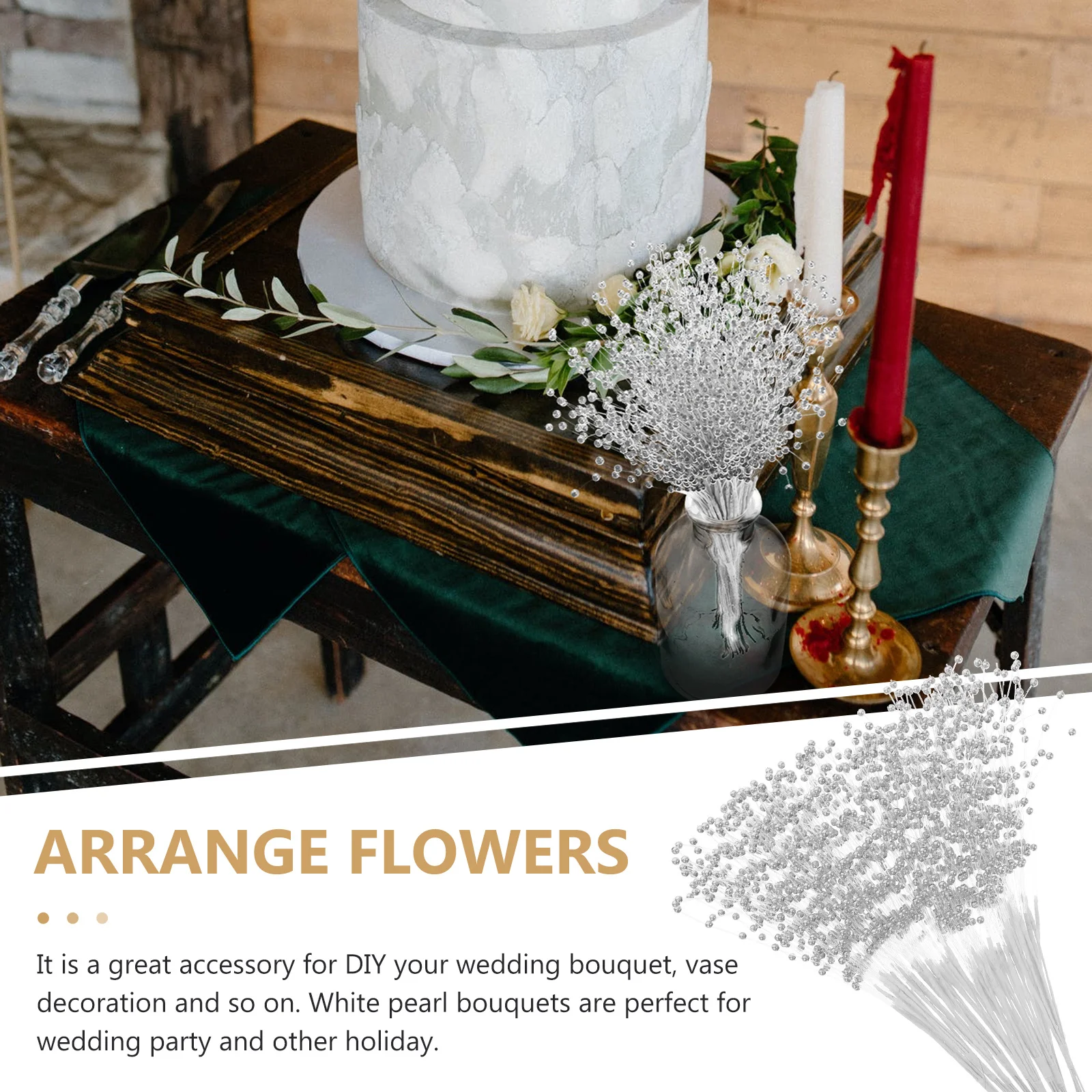 

100Pcs Pearl Garland Beads Artificial Pearl Bouquet Bridal Wedding Party Decor Supplies String Pearls Floral Beaded Sticks