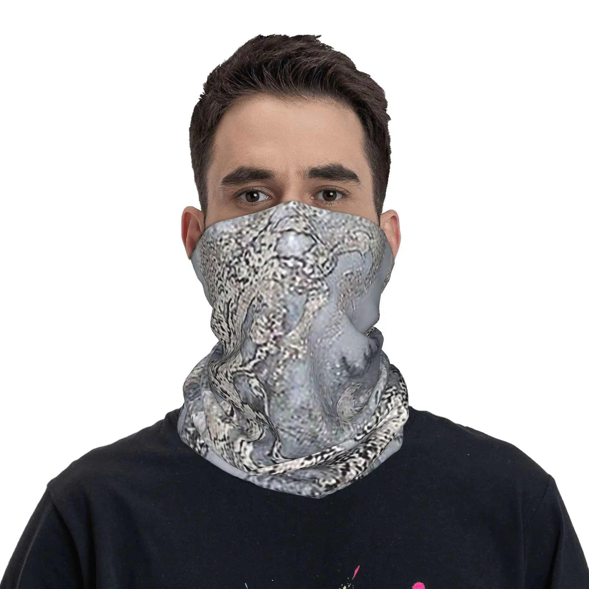 غطاء رقبة باندانا رخامي باللون الرمادي والفضي، وشاح وجه مطبوع، عصابة رأس متعددة الاستخدام لركوب الدراجات للجنسين والبالغين في الشتاء