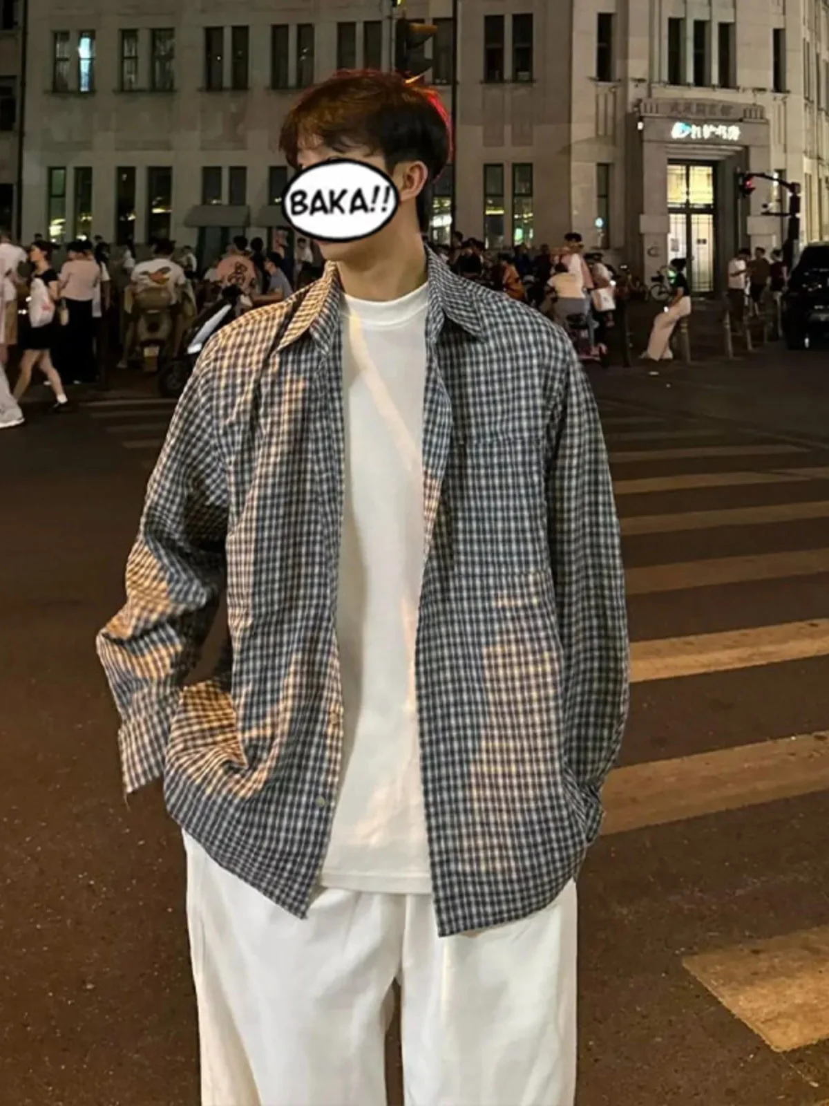 

Bla White Contrast Color Plaid Long Sve Men's irt Cleanfit Outerwear Spring Autumn American Sle Premium Feeling