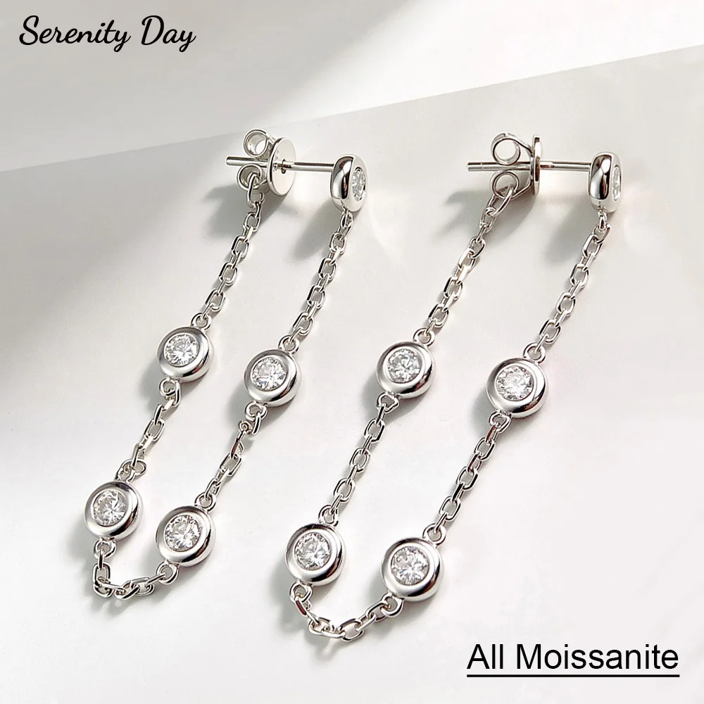 Serenity 3mm All Moissanite Tassle Earrings for Women Party Gift Sparkling D Color Bubble Earrings S925 Sterling Silver Jewelry