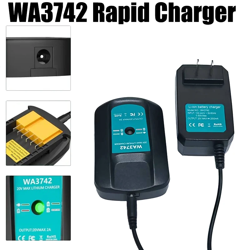

Разделенное зарядное устройство WKS WA3742, быстрое портативное зарядное устройство, совместимое с литиевыми батареями WORX 20 В WA3512, WA3578, WA3732, WA3875, WA3881